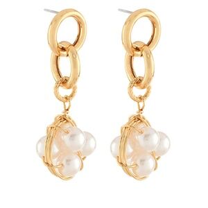 Double Ring & Pearl Dangle Earrings